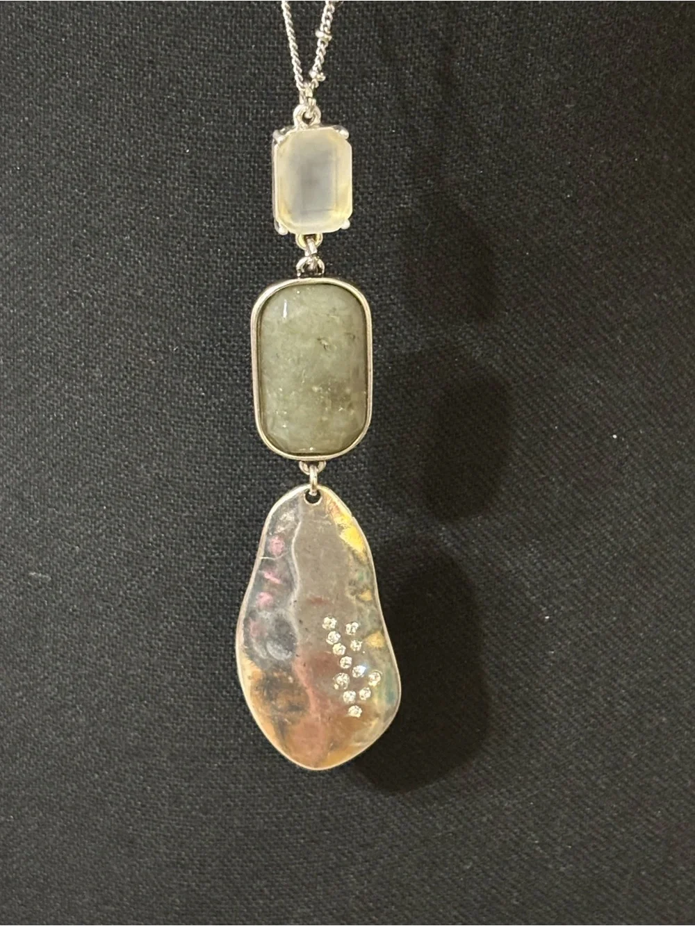 J.Jill Silver-Tone Multi-Stone Pendant Necklace 35”+3”